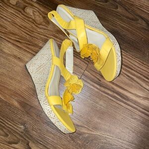 Shoe Dazzle Yellow Wedge Sandals